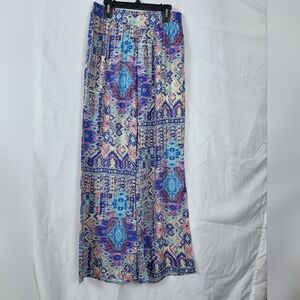 Everly‎ Anthropology Womens Aztec Blue Flowy Wide Leg Boho Pull-on Pants S